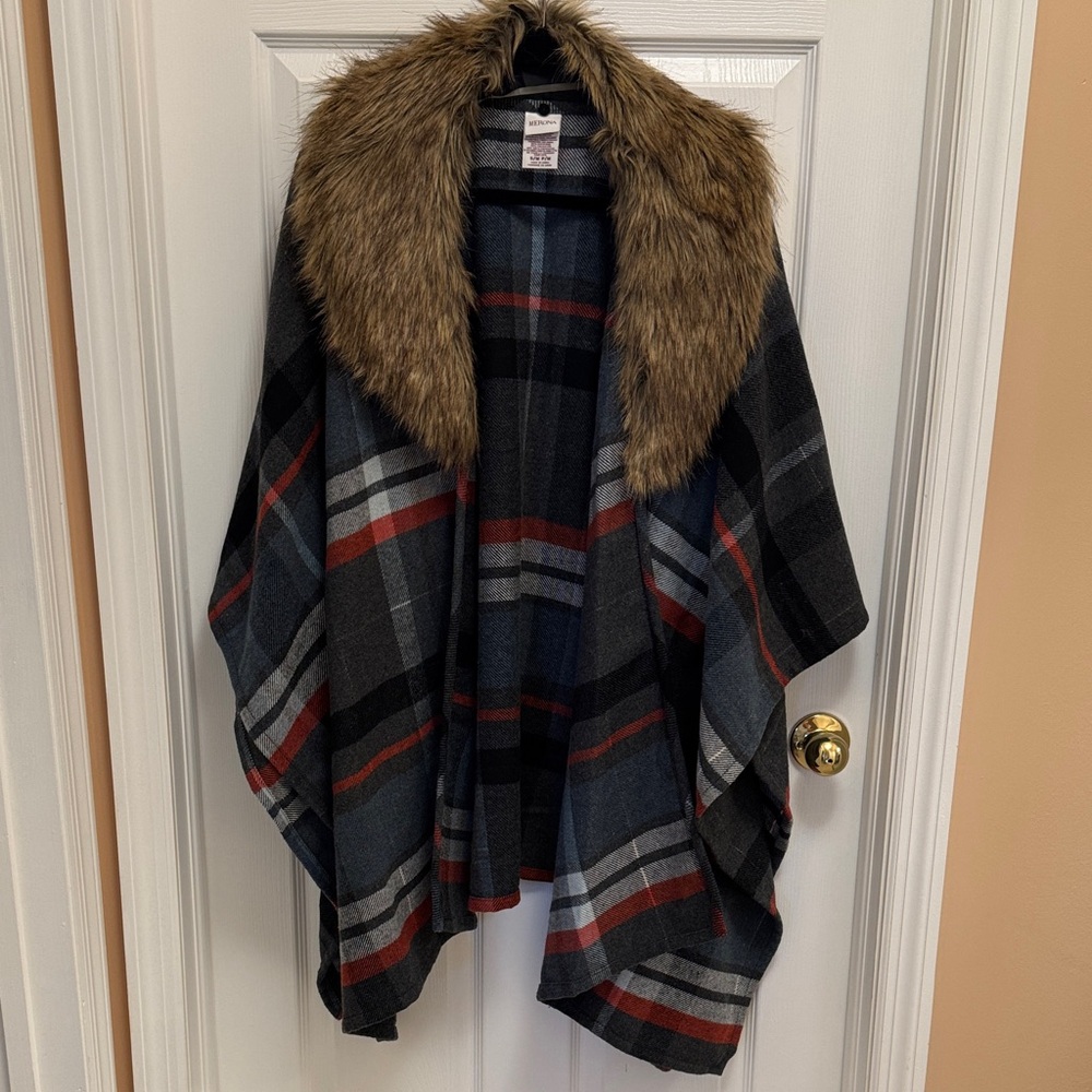 Merona Plaid Cape Poncho with Faux Collar